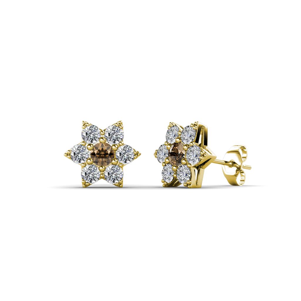 Amora Smoky Quartz and Diamond Flower Earrings 