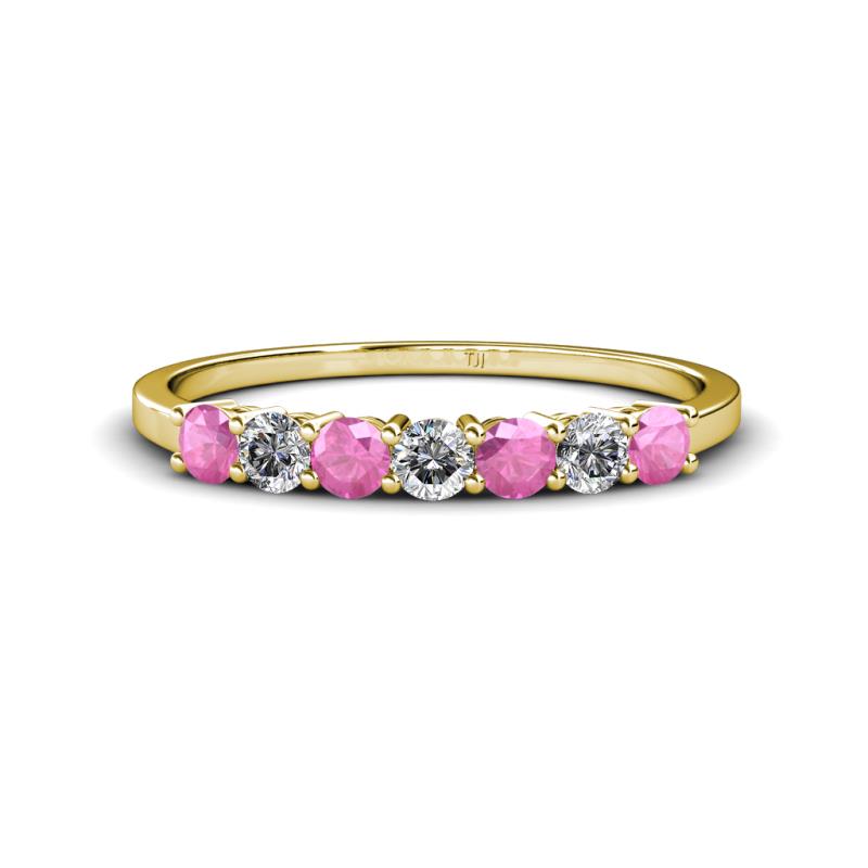 Vivian 3.00 mm Pink Sapphire and Diamond 7 Stone Wedding Band 