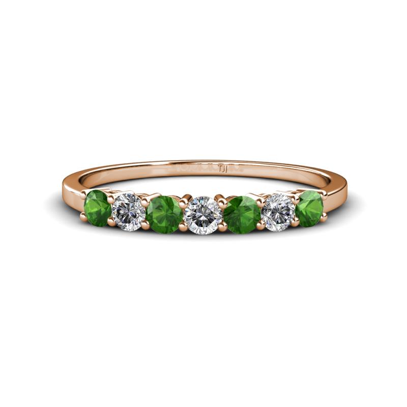 Vivian 3.00 mm Green Garnet and Diamond 7 Stone Wedding Band 