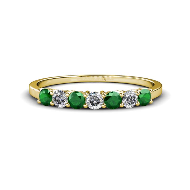 Vivian 3.00 mm Emerald and Diamond 7 Stone Wedding Band 