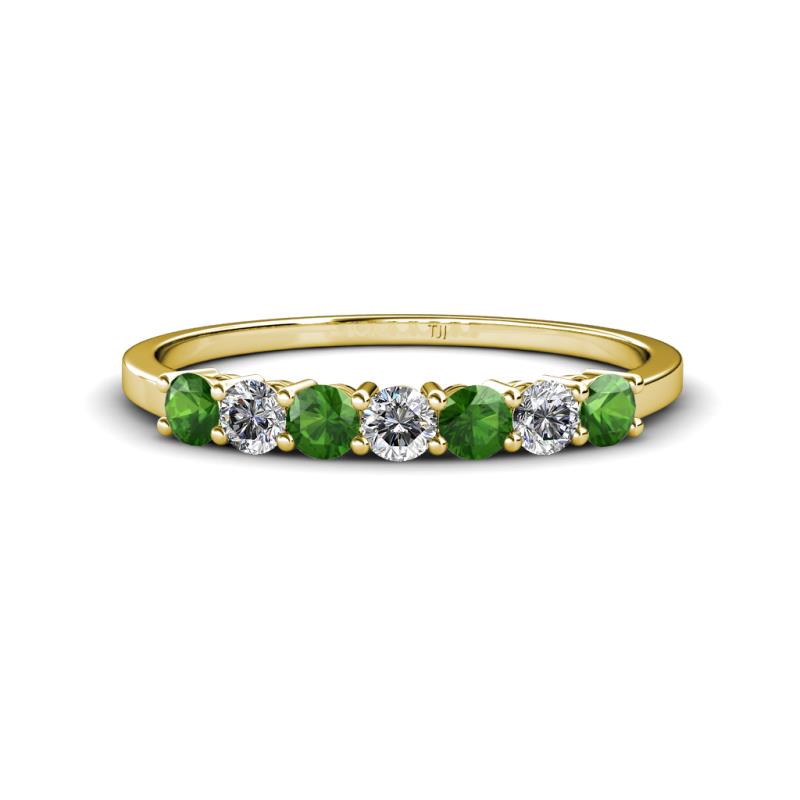 Vivian 3.00 mm Green Garnet and Diamond 7 Stone Wedding Band 