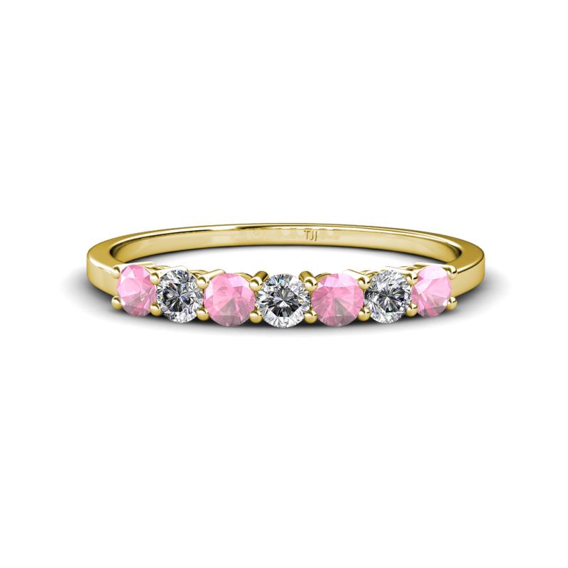 Vivian 3.00 mm Pink Tourmaline and Diamond 7 Stone Wedding Band 