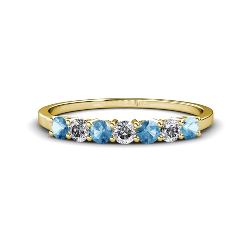 Vivian 3.00 mm Blue Topaz and Diamond 7 Stone Wedding Band 