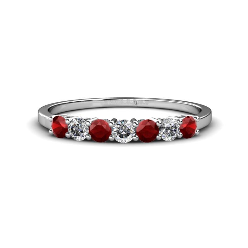 Vivian 3.00 mm Red Garnet and Diamond 7 Stone Wedding Band 