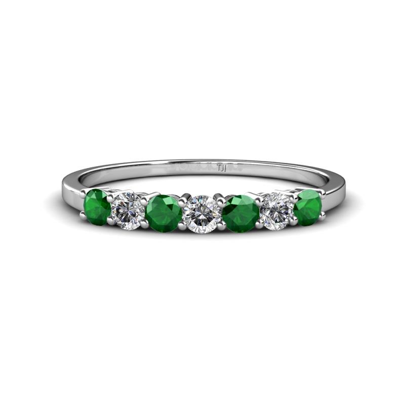 Vivian 3.00 mm Emerald and Diamond 7 Stone Wedding Band 