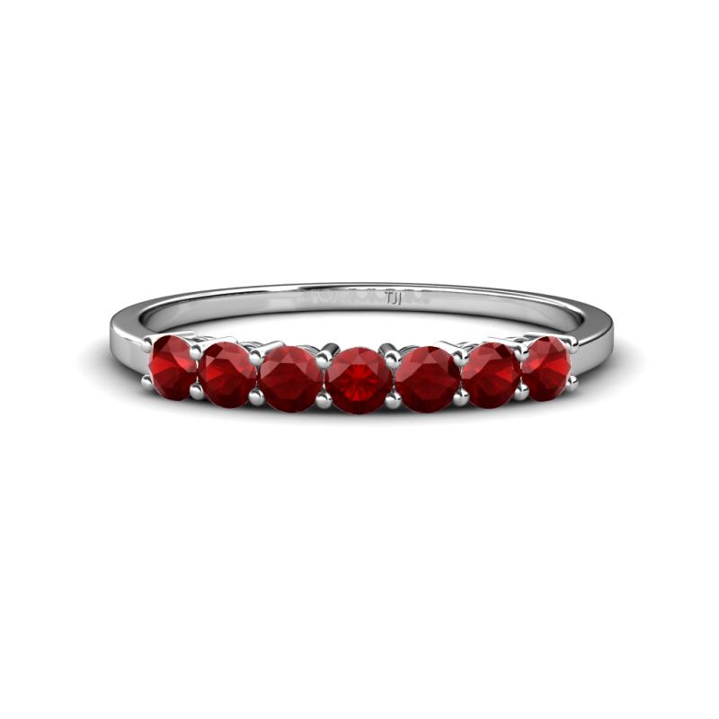 Vivian 3.00 mm Red Garnet 7 Stone Wedding Band 