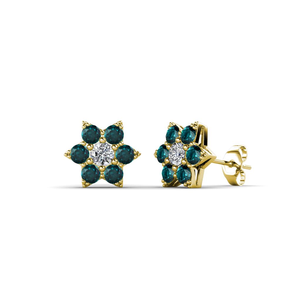 Amora Diamond and London Blue Topaz Flower Earrings 