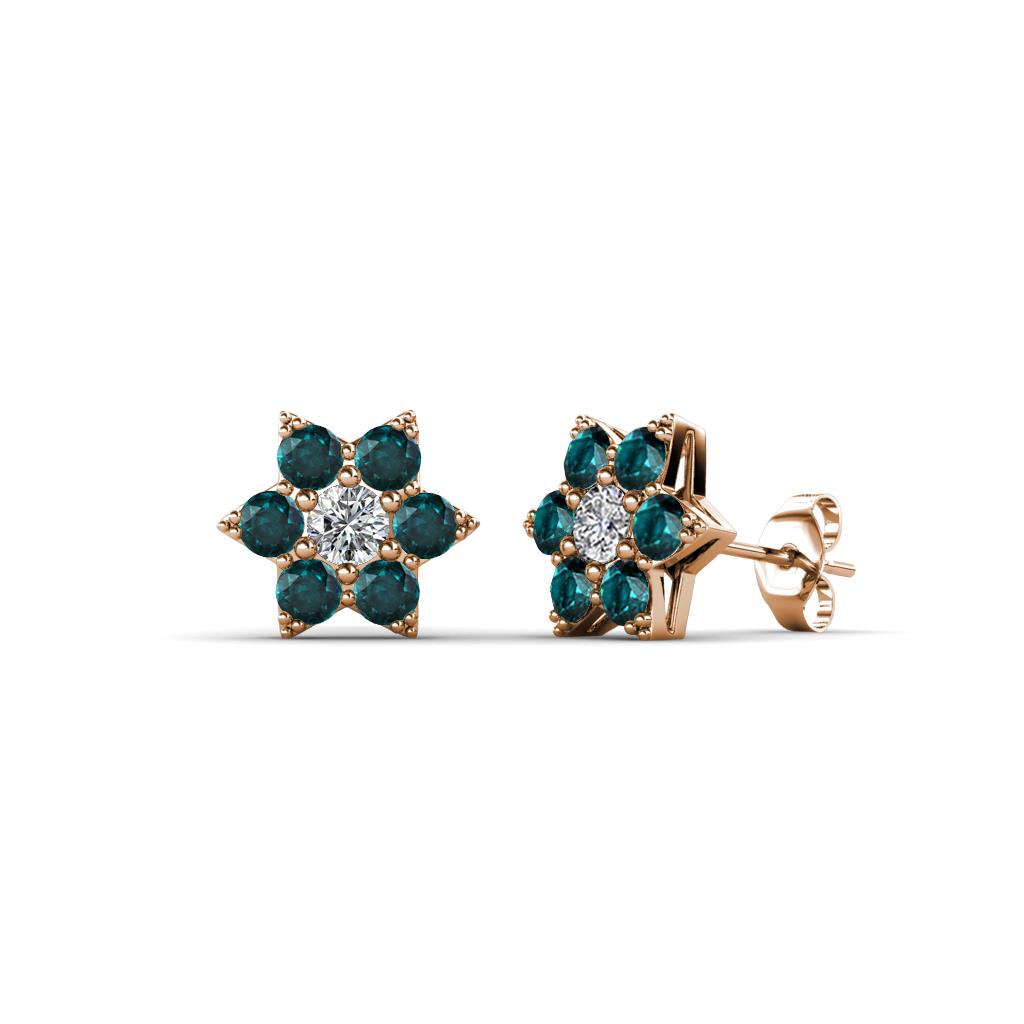 Amora Diamond and London Blue Topaz Flower Earrings 