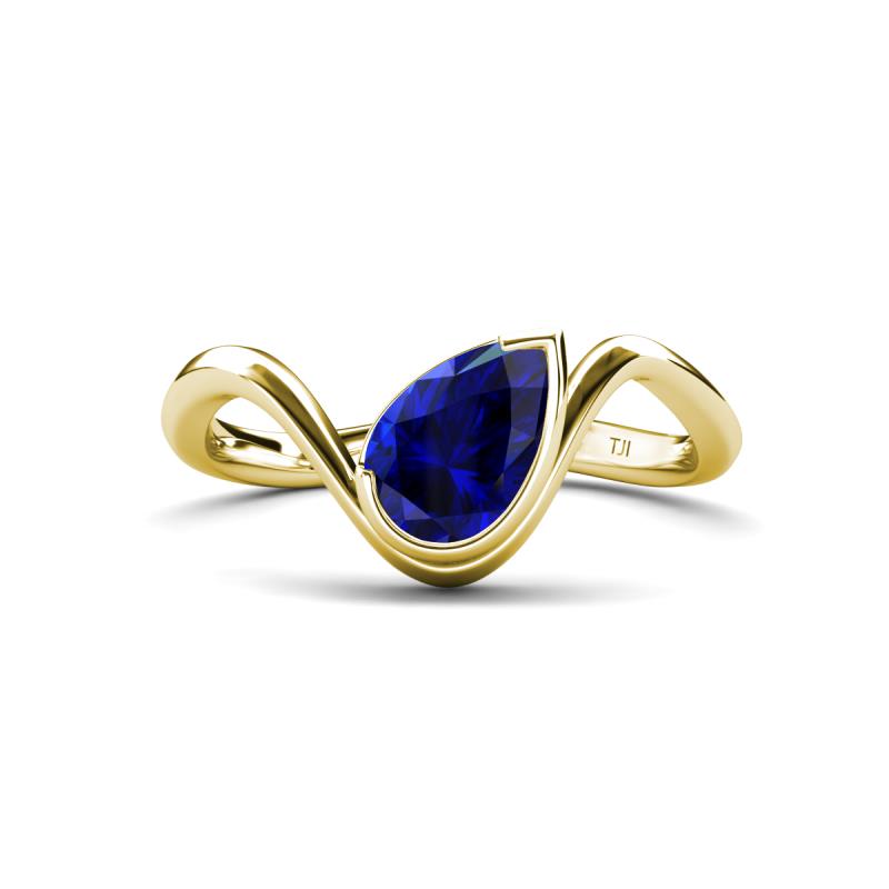 Oceara 1.50 ct Pear Shape Blue Sapphire Women Wave Solitaire Engagement Ring 
