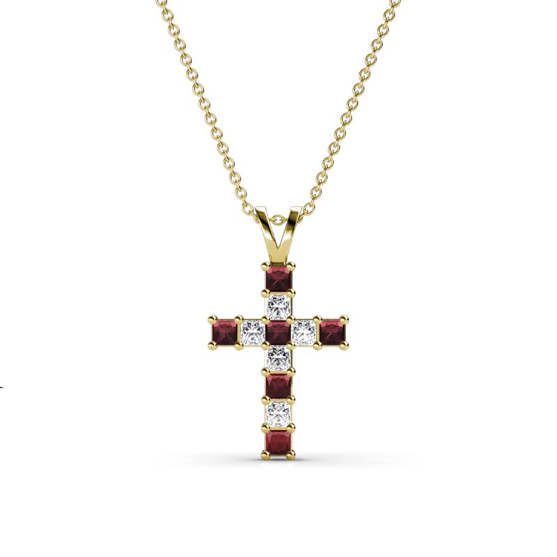Ethel Red Garnet and Diamond Cross Pendant 