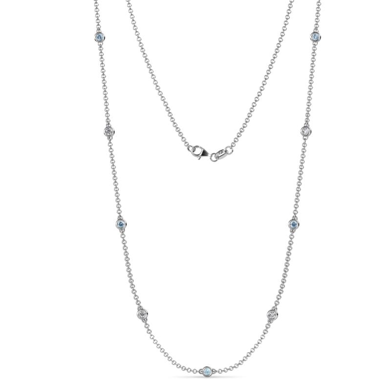 Adia (9 Stn/2.7mm) Aquamarine and Diamond on Cable Necklace 