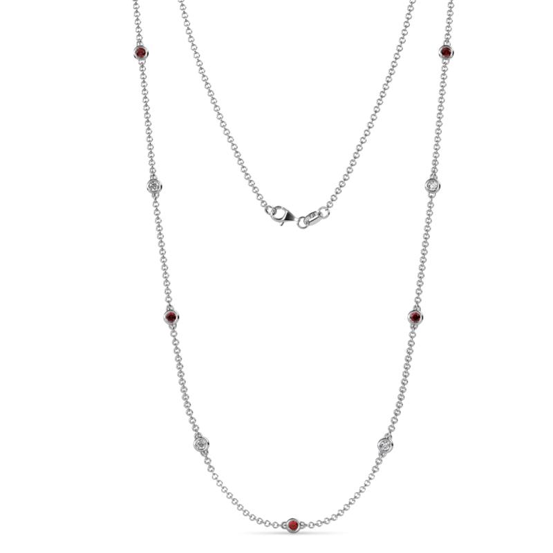 Adia (9 Stn/2.7mm) Red Garnet and Diamond on Cable Necklace 