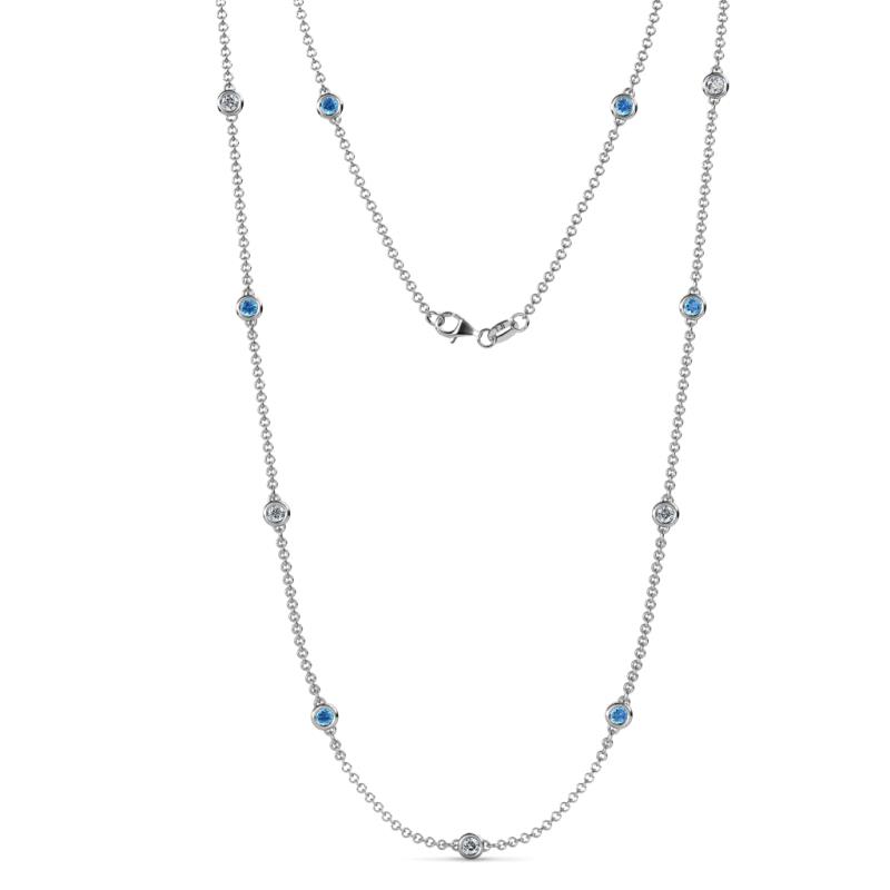 Asta (11 Stn/3.4mm) Blue Topaz and Diamond on Cable Necklace 