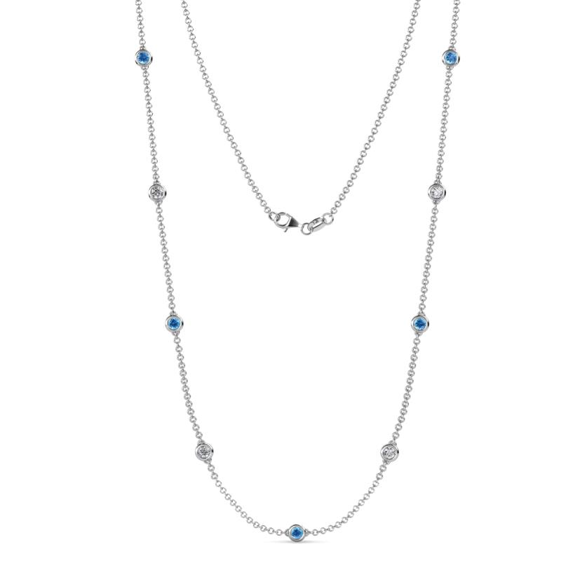 Adia (9 Stn/4mm) Blue Topaz and Diamond on Cable Necklace 
