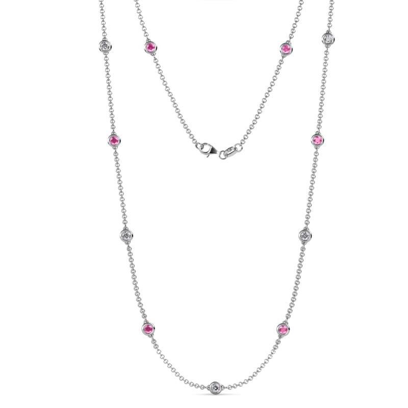 Asta (11 Stn/4mm) Pink Sapphire and Diamond on Cable Necklace 