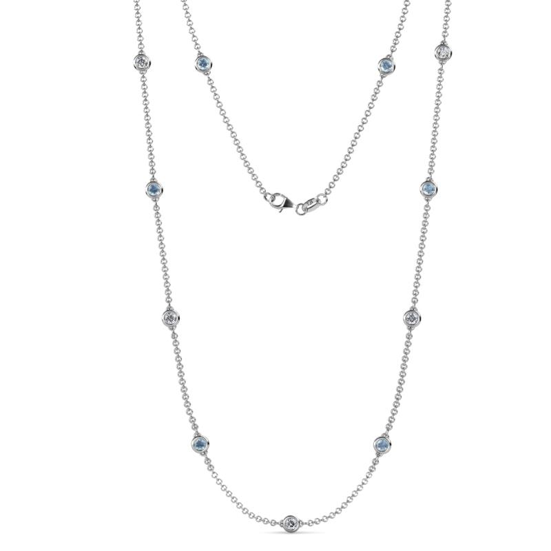Asta (11 Stn/4mm) Aquamarine and Diamond on Cable Necklace 