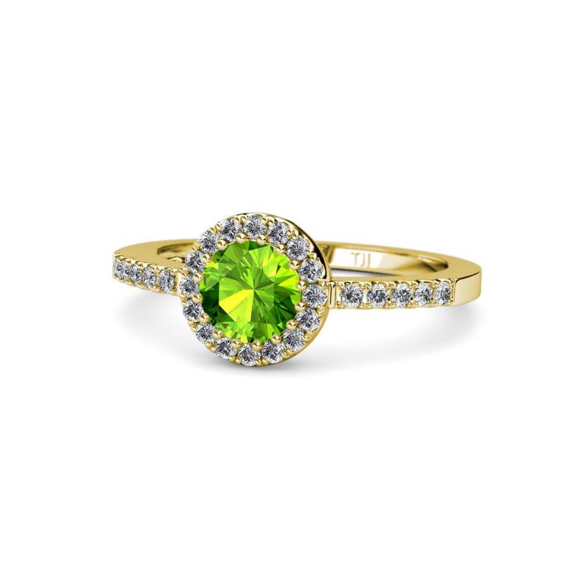 Eleanor Peridot and Diamond Halo Engagement Ring 