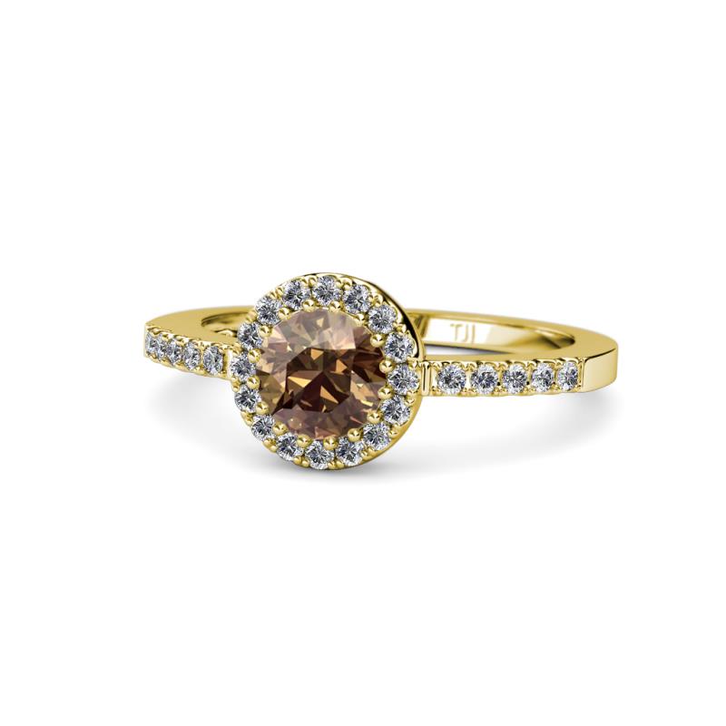 Eleanor Smoky Quartz and Diamond Halo Engagement Ring 