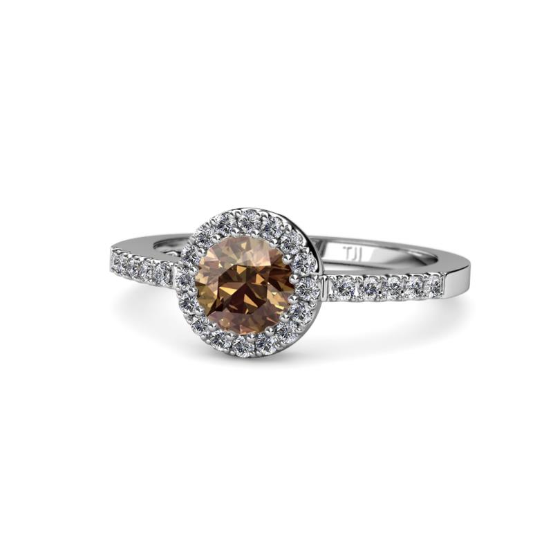 Eleanor Smoky Quartz and Diamond Halo Engagement Ring 