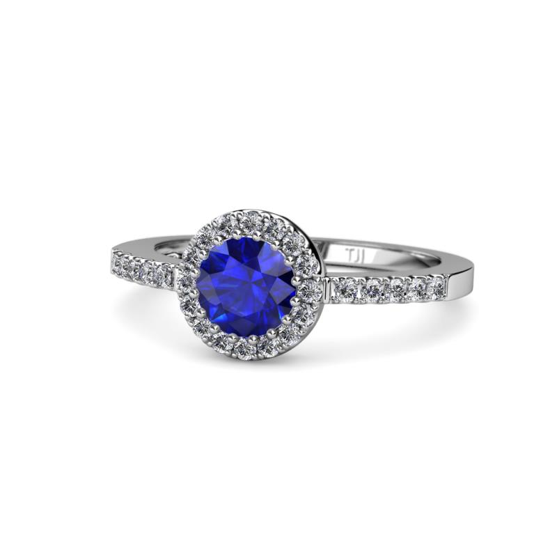 Eleanor Blue Sapphire and Diamond Halo Engagement Ring 