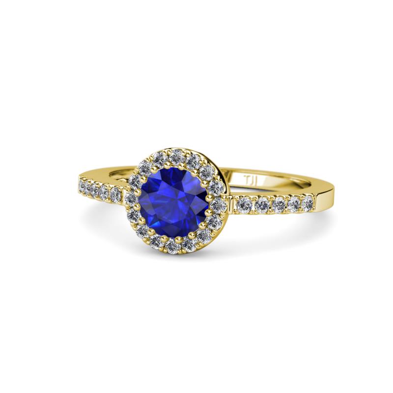 Eleanor Blue Sapphire and Diamond Halo Engagement Ring 