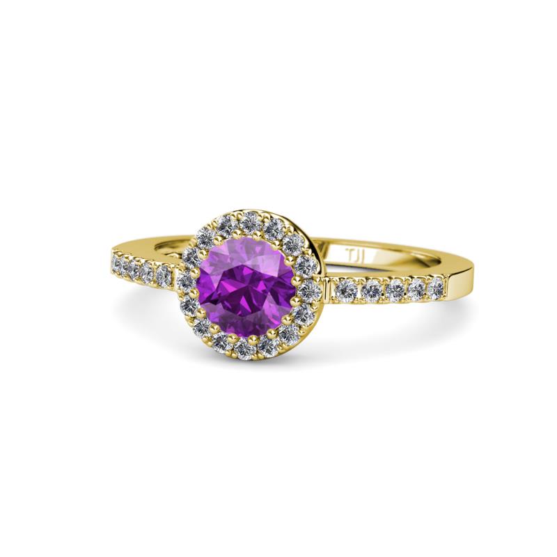 Eleanor Amethyst and Diamond Halo Engagement Ring 