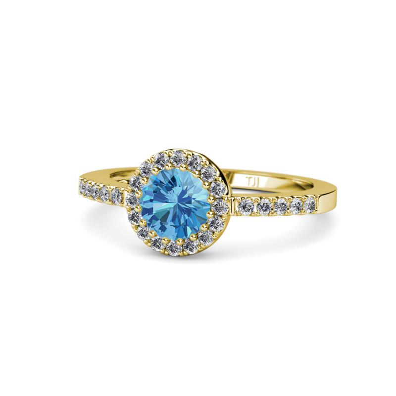 Eleanor Blue Topaz and Diamond Halo Engagement Ring 