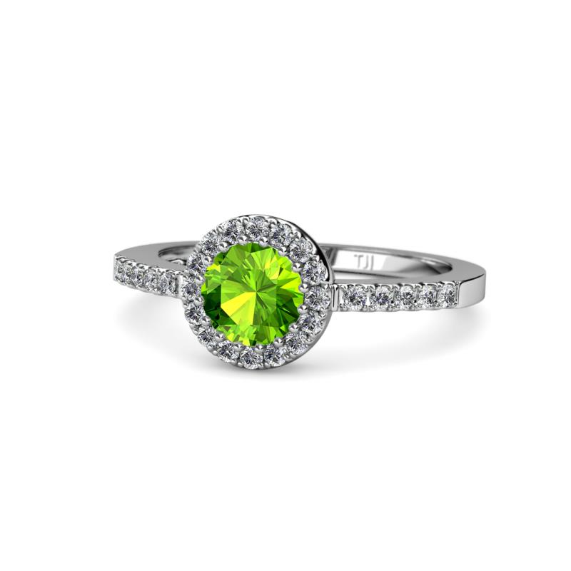 Eleanor Peridot and Diamond Halo Engagement Ring 