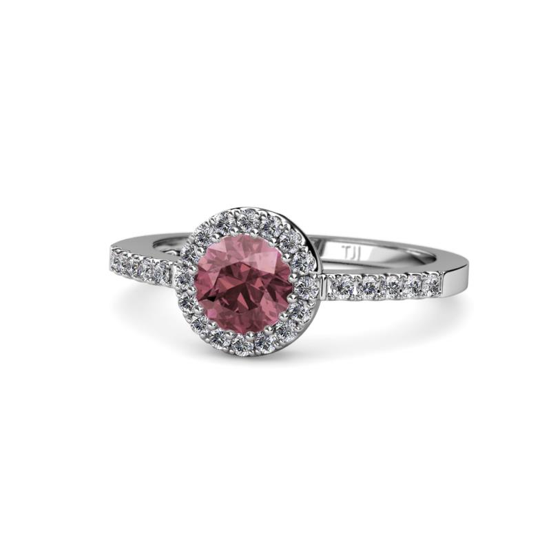 Eleanor Rhodolite Garnet and Diamond Halo Engagement Ring 