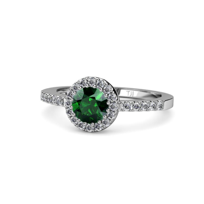 Eleanor Emerald and Diamond Halo Engagement Ring 