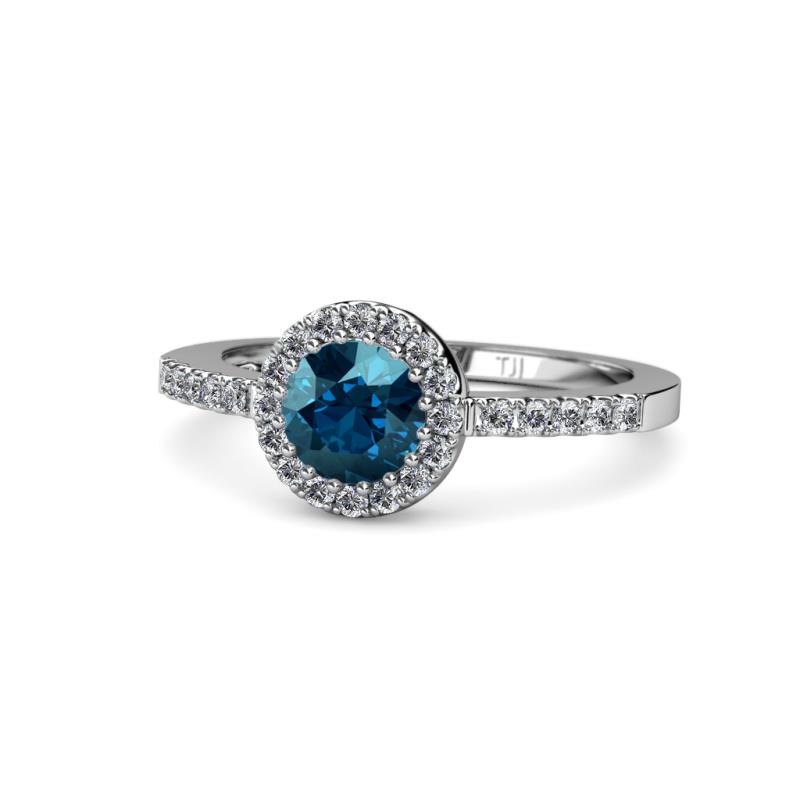 Eleanor Blue and White Diamond Halo Engagement Ring 
