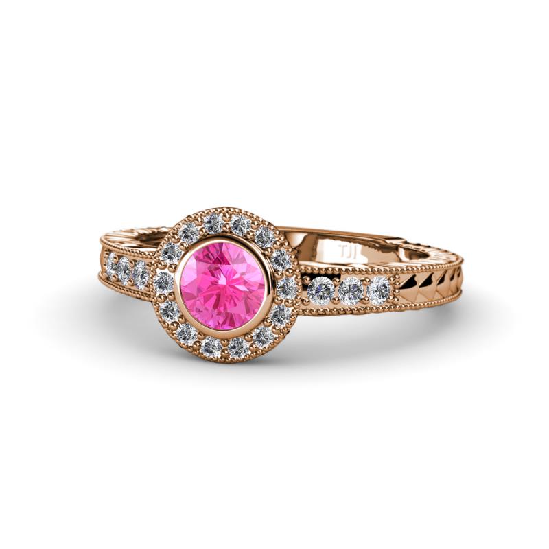 Meir Lab Created Pink Sapphire and Diamond Halo Engagement Ring 