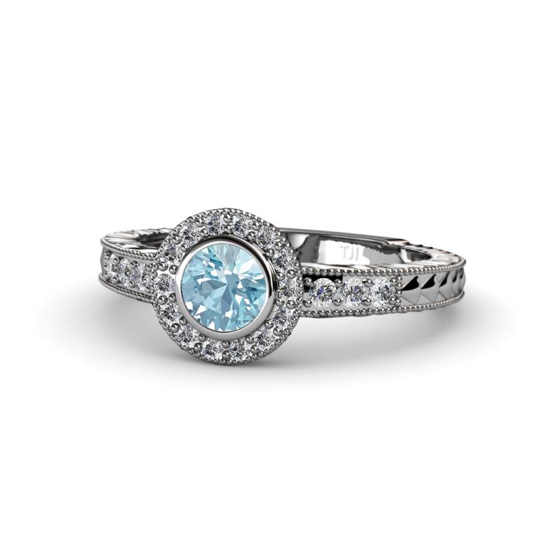 Meir Aquamarine and Diamond Halo Engagement Ring 