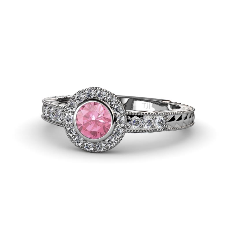 Meir Pink Tourmaline and Diamond Halo Engagement Ring 