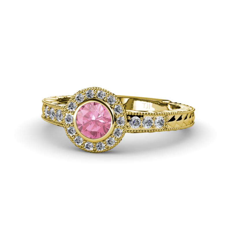 Meir Pink Tourmaline and Diamond Halo Engagement Ring 