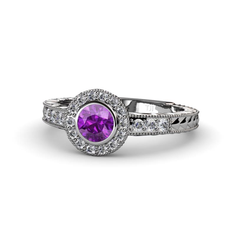 Meir Amethyst and Diamond Halo Engagement Ring 