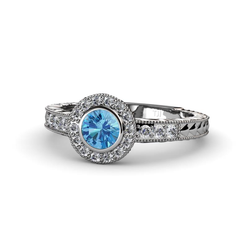 Meir Blue Topaz and Diamond Halo Engagement Ring 