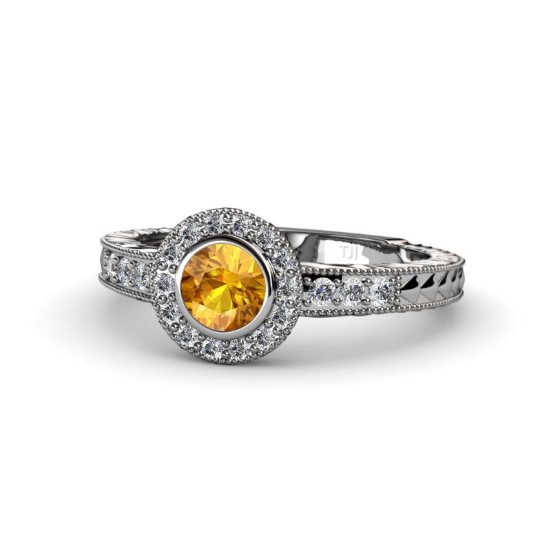 Meir Citrine and Diamond Halo Engagement Ring 