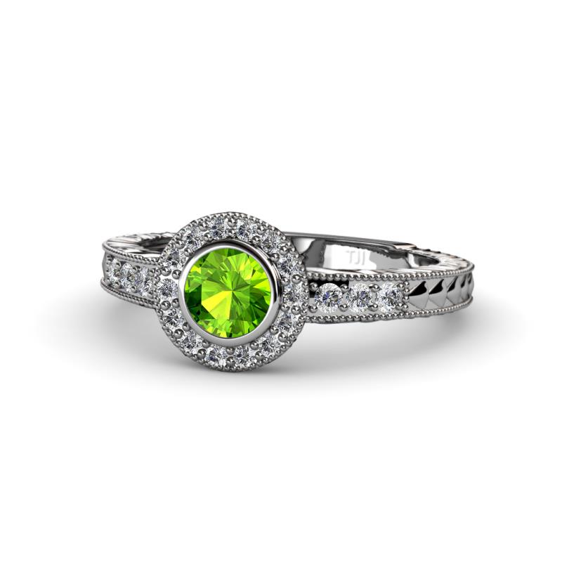 Meir Peridot and Diamond Halo Engagement Ring 