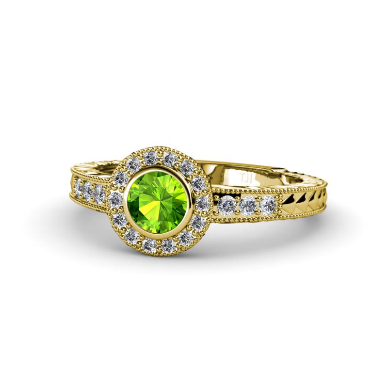 Meir Peridot and Diamond Halo Engagement Ring 