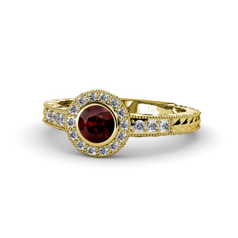 Meir Red Garnet and Diamond Halo Engagement Ring 