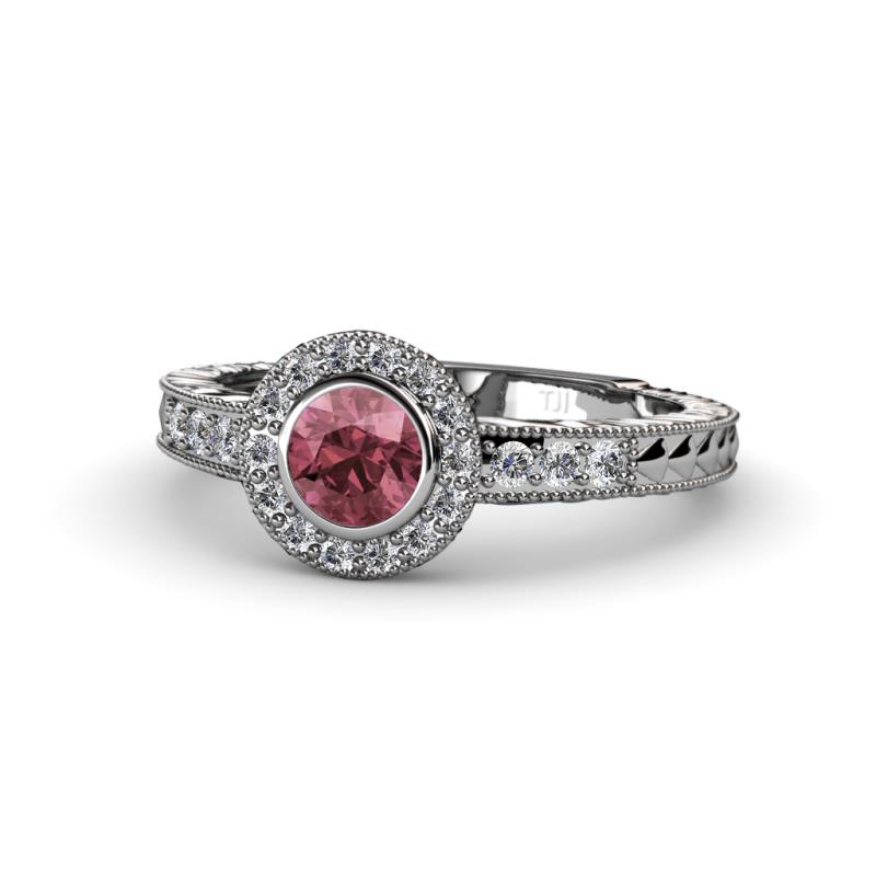 Meir Rhodolite Garnet and Diamond Halo Engagement Ring 