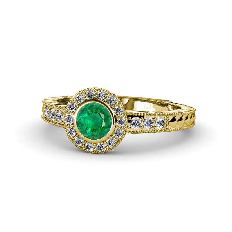 Meir Emerald and Diamond Halo Engagement Ring 
