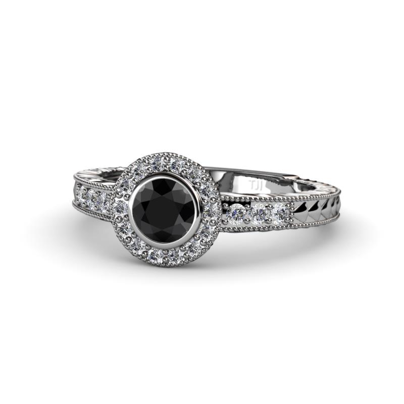 Meir Black and White Diamond Halo Engagement Ring 