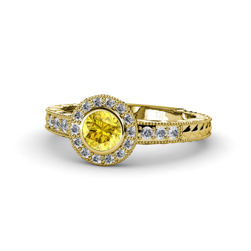 Meir Lab Created Yellow Sapphire and Diamond Halo Engagement Ring 
