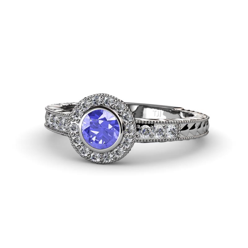 Meir Tanzanite and Diamond Halo Engagement Ring 