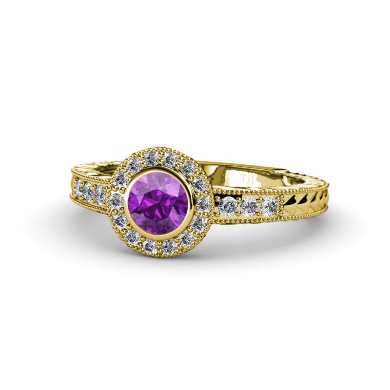 Meir Amethyst and Diamond Halo Engagement Ring 