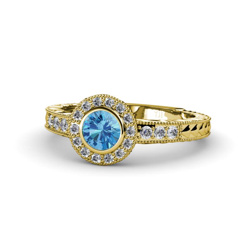 Meir Blue Topaz and Diamond Halo Engagement Ring 