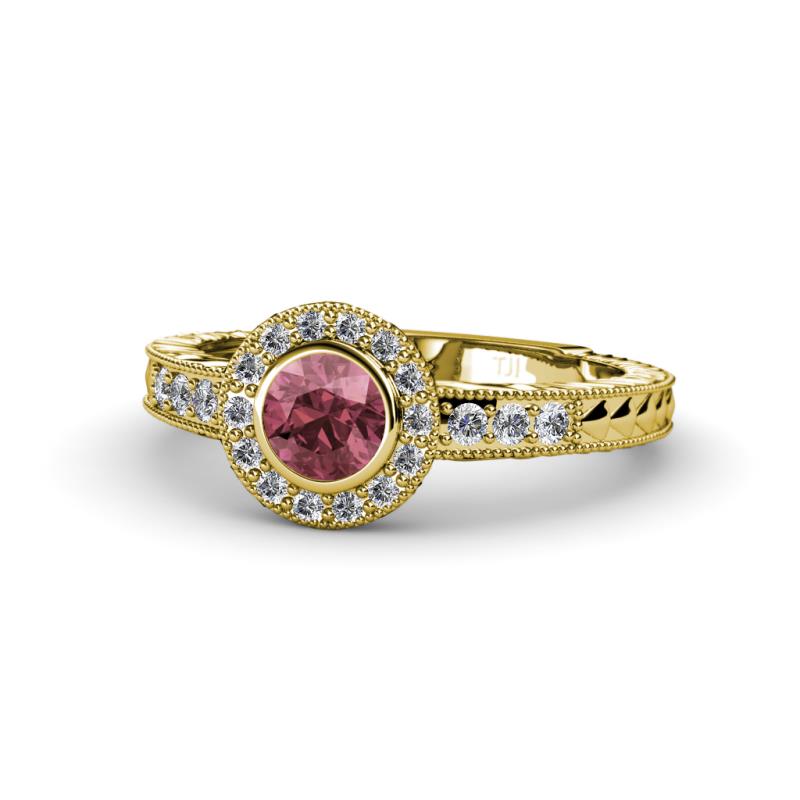 Meir Rhodolite Garnet and Diamond Halo Engagement Ring 