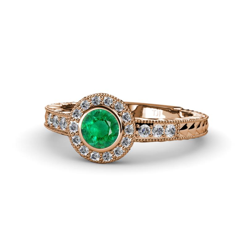 Meir Emerald and Diamond Halo Engagement Ring 